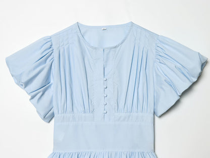 Women's bubble sleeve pleated decorative shirt