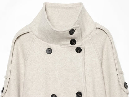 Women's soft textured double breasted stand collar Coat