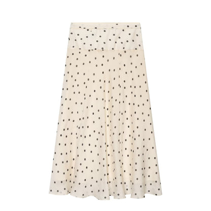 suit Women's 2 pieces polka dot lace up MIDI skirt+polka dot bow top
