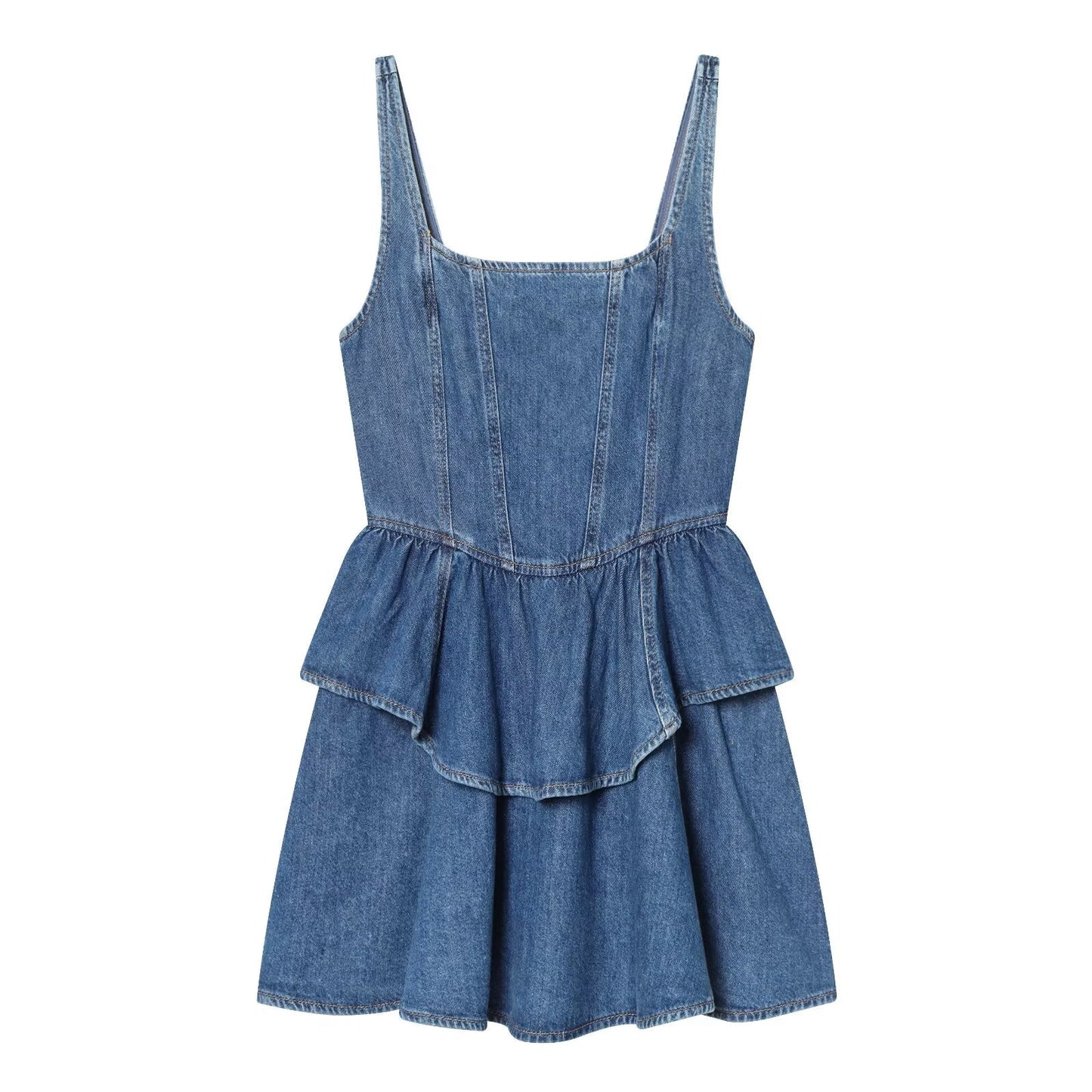 Women's layered decorative sleeveless denim mini dress