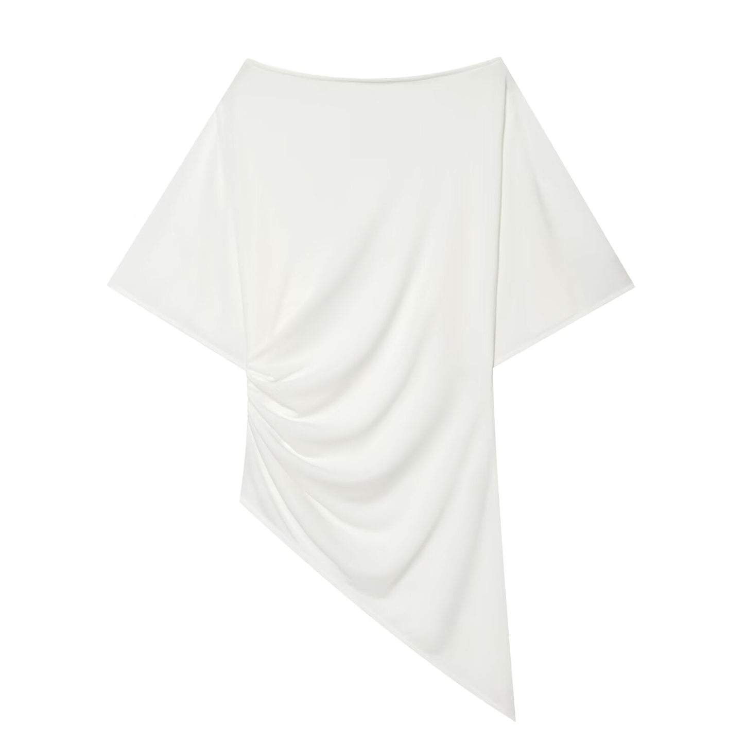 Women's boat neck asymmetrical pleated top