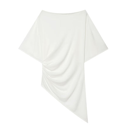 Women's boat neck asymmetrical pleated top