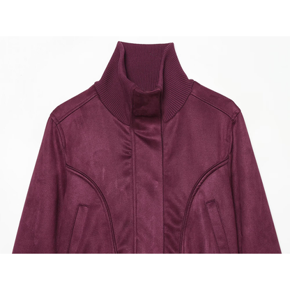 Women's Anti suede effect short stand collar Coat