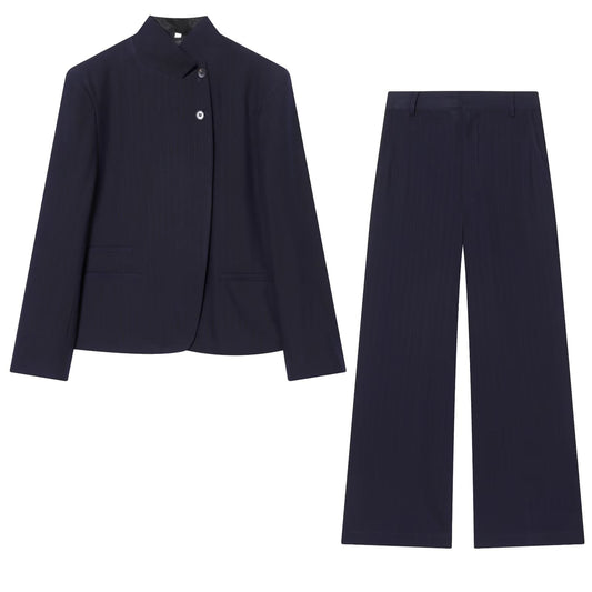 Women's high neck slim striped Blazer Coat+Pants