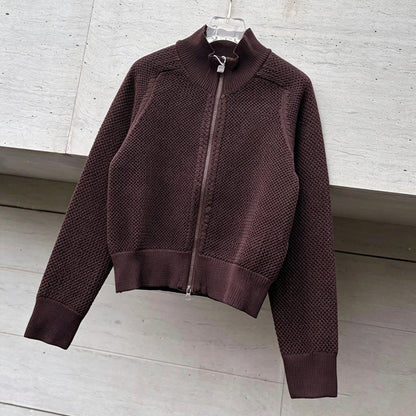 Women's new zipper knitted round neck long sleeve coat