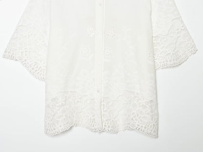 Women's casual hollowed out embroidered shirt
