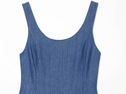 Women's cape style hem sleeveless denim dress
