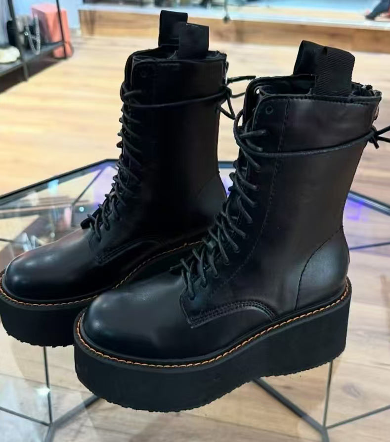 Women's new thick-soled lace-up muffin-soled booties