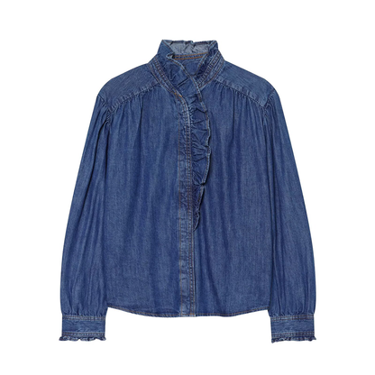 Women's pleated decorative casual denim shirt