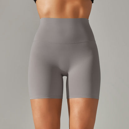 Women's new solid color yoga shorts double sanding tight high waist elastic exercise fitness three-point yoga pants.