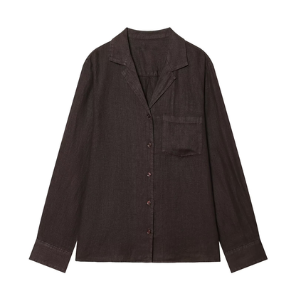 suit Women's 2 pieces pocket decoration linen blend shirt+Pants
