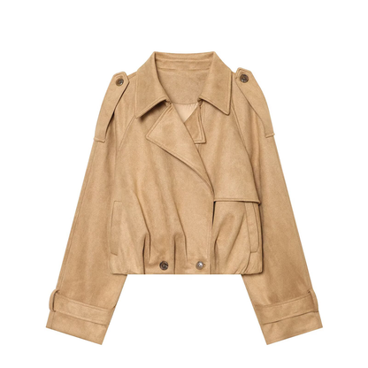 Women's suede texture short pleated Coat