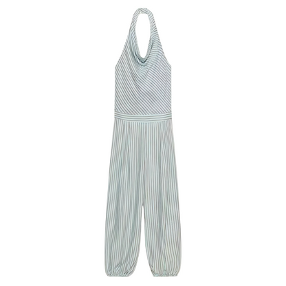 Women's striped linen blended lantern jumpsuit