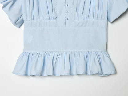 Women's bubble sleeve pleated decorative shirt