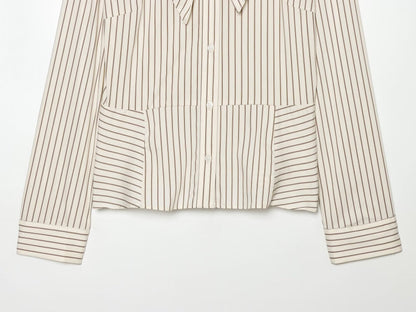 Women's bow decoration stand collar striped shirt