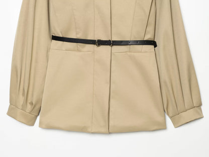 Women's With Belt slim stand collar windbreaker Coat