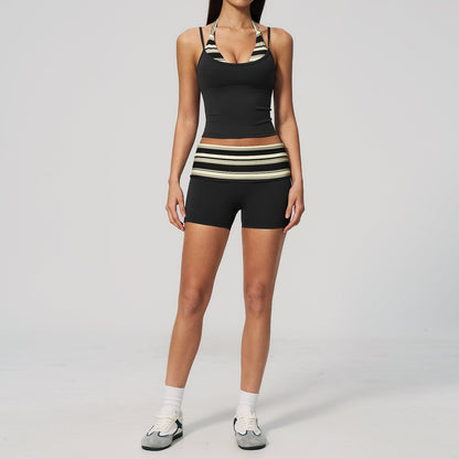 Women's new fuzzy waistbanded sports quick-dry short pants set