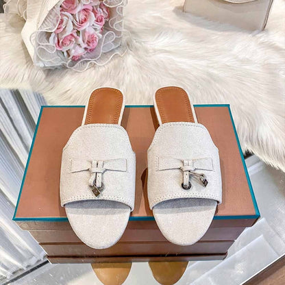 Women's New Temperament Joker Velvet Tassel Pendant Decorated with Thin Slippers and Sandals.