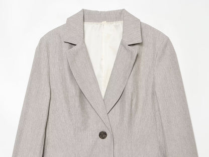set woman 2 pieces casual linen blend pleated Blazer Coat +Pants
