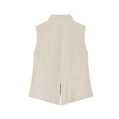 Women's button decoration stand collar vest