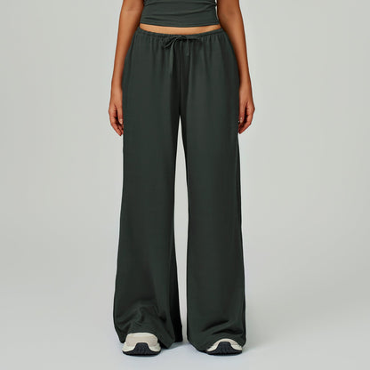 Women's new sanding drooping wide leg elastic drawstring trousers