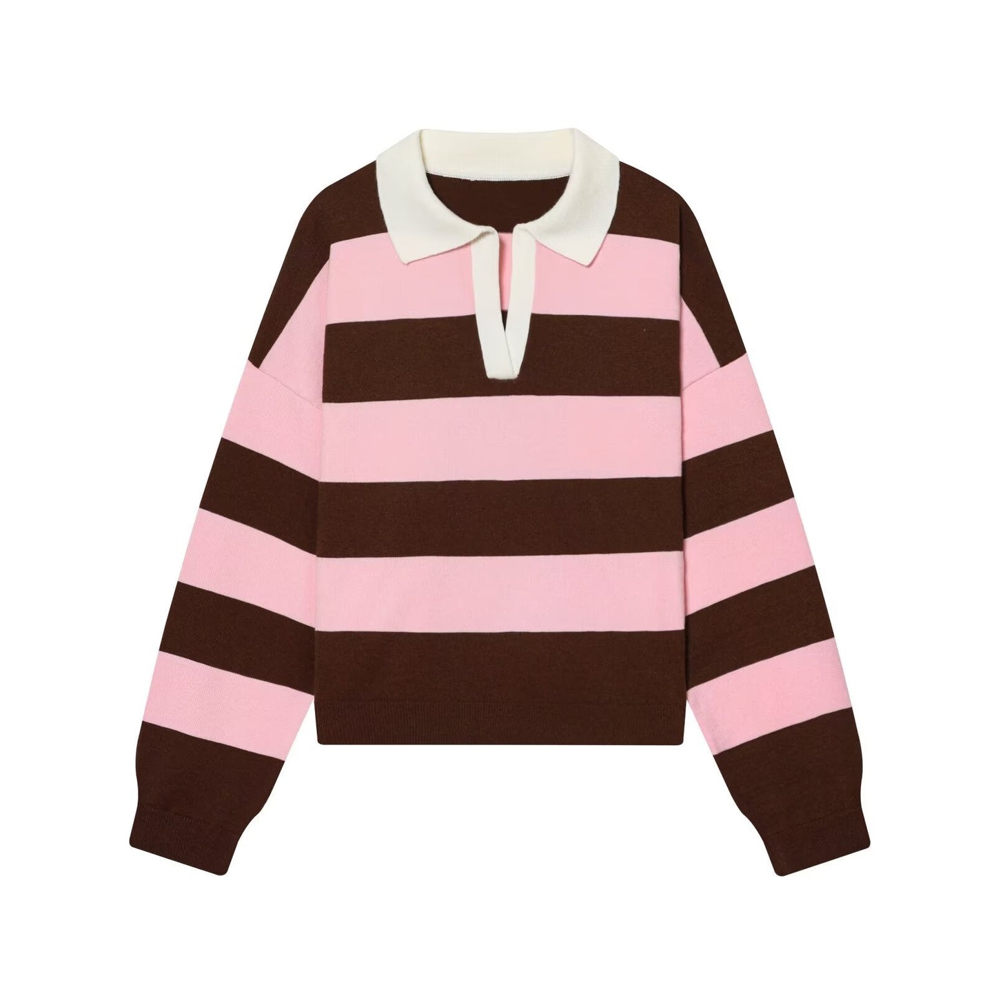 Women's casual striped knitted polo shirt