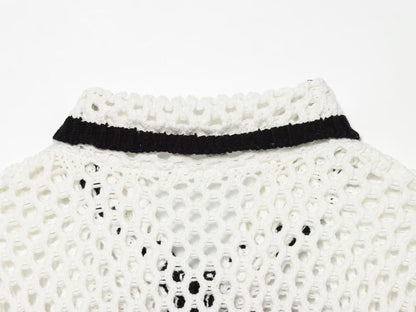 Women's POLO collar hollow knit Coat