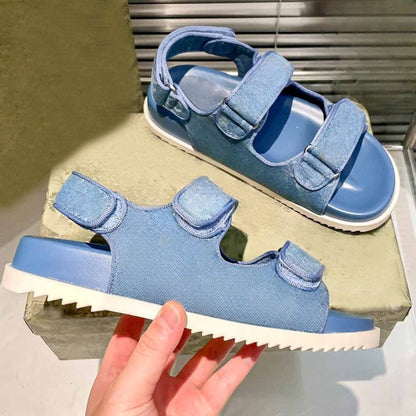 Women's new hook and loop design platform sandals have a shoe box.