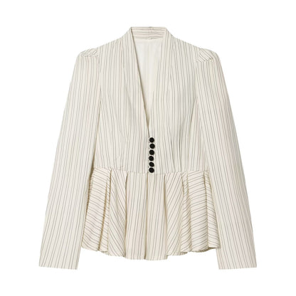 Women's short skirt style hem striped Blazer Coat