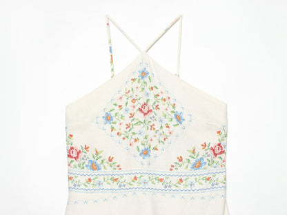 Women's linen blend printed MIDI dress