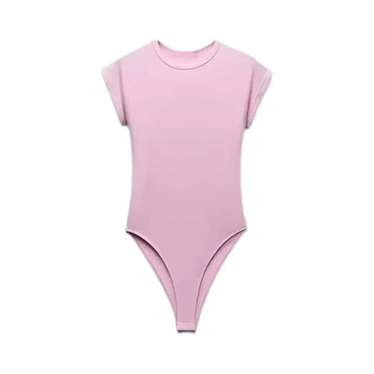 2026 Women's New Chic Fashion Multi Color Slim O Neck Ribbed Knitted jumpsuit Retro Short sleeved Women's Short jumpsuit