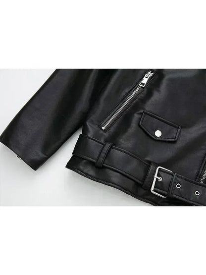 Women 2025 Autumn New Fashion Imitation Leather Loose Jacket Coat Vintage Long Sleeve Zipper Female Outerwear Chic Tops