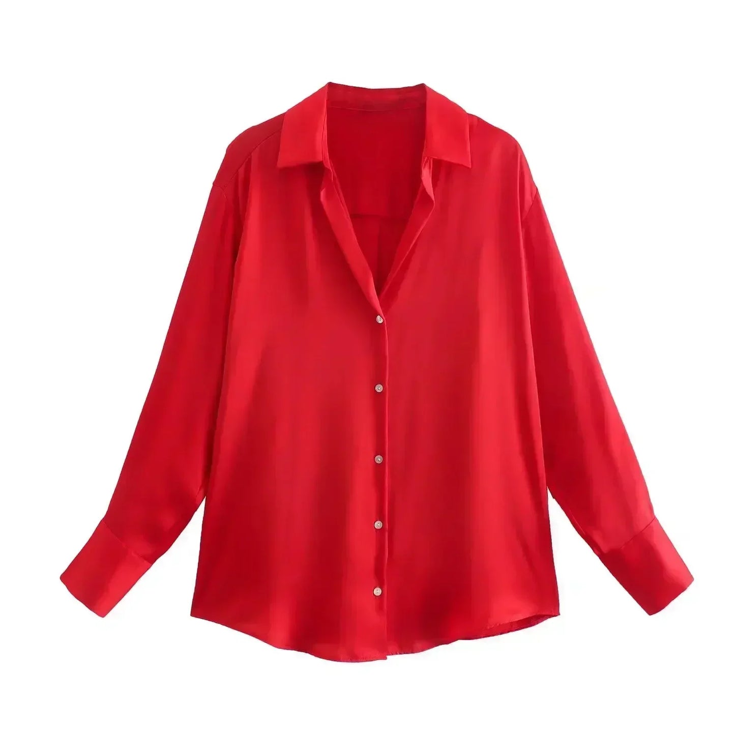 Women 2026 New Fashion Flowy Satin Loose Shirts Blouses Vintage Long Sleeve Button-up Female Shirts Chic Tops