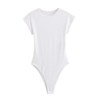 2026 Women's New Chic Fashion Multi Color Slim O Neck Ribbed Knitted jumpsuit Retro Short sleeved Women's Short jumpsuit