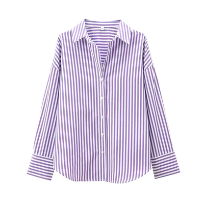 Women's 2026 New Fashion Loose Basic Style Casual Poplin Shirt Retro Long Sleeve Button up Women's Shirt Unique Top