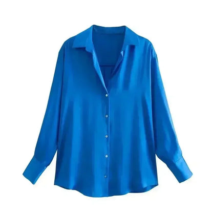 Women 2026 New Fashion Flowy Satin Loose Shirts Blouses Vintage Long Sleeve Button-up Female Shirts Chic Tops