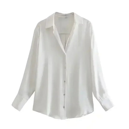 Women 2026 New Fashion Flowy Satin Loose Shirts Blouses Vintage Long Sleeve Button-up Female Shirts Chic Tops