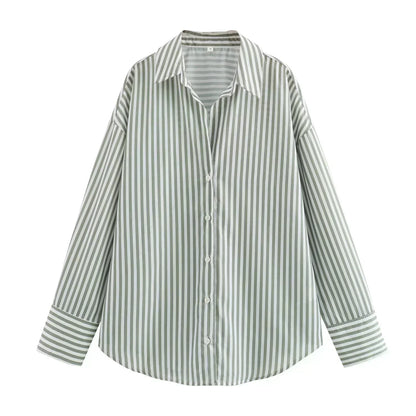 Women's 2026 New Fashion Loose Basic Style Casual Poplin Shirt Retro Long Sleeve Button up Women's Shirt Unique Top