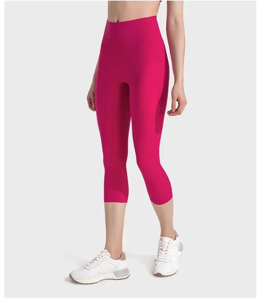 Women's Spring/Summer 2026 New Nude Yoga Cropped Pants With High Waist and Hip Lifting and Slimming Exercise Pants