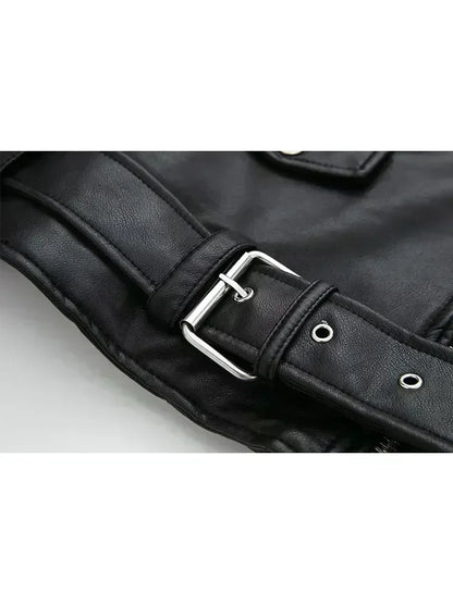 Women 2025 Autumn New Fashion Imitation Leather Loose Jacket Coat Vintage Long Sleeve Zipper Female Outerwear Chic Tops