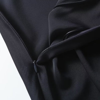 Women's new fashion slim draped satin ribbed waist midi skirt