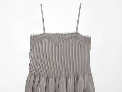 Women's pleated decorative lace suspender dress