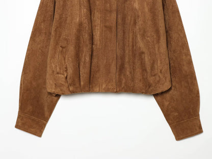 Women's suede textured stand collar jacket Coat