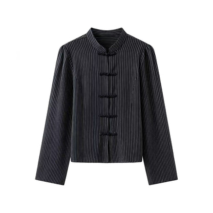 Women's O Neck striped rope button shirt