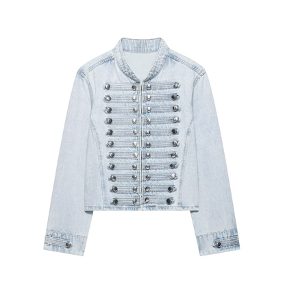Women's short standing collar denim Coat