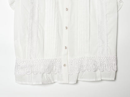 Women's vertical lace decoration sleeveless shirt