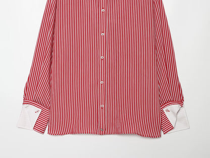 Women's patchwork cuffs loose striped shirt