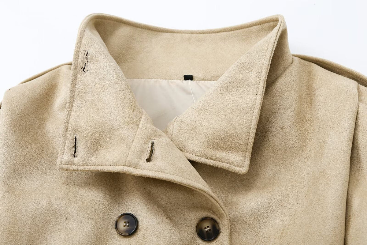 Women's Anti suede effect pleated short windbreaker Coat