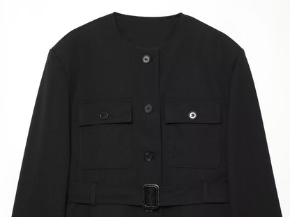 Women's With Belt round neck buckle jacket