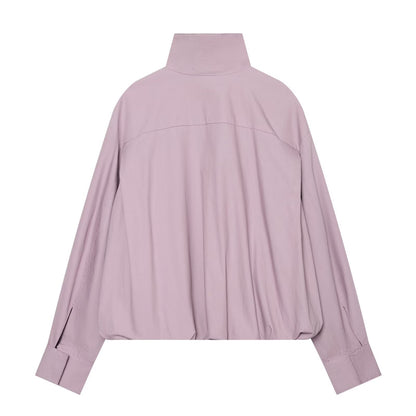 Women's pleated design stand collar zipper Coat